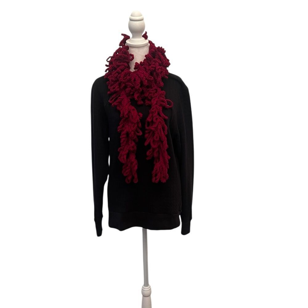 NWT Angelas Designs one of a kind hand crocheted burgundy loopy boa scarf 82”